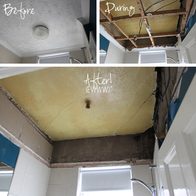 Take a look at the before, during and after of the process of removing the false ceiling in our bathroom