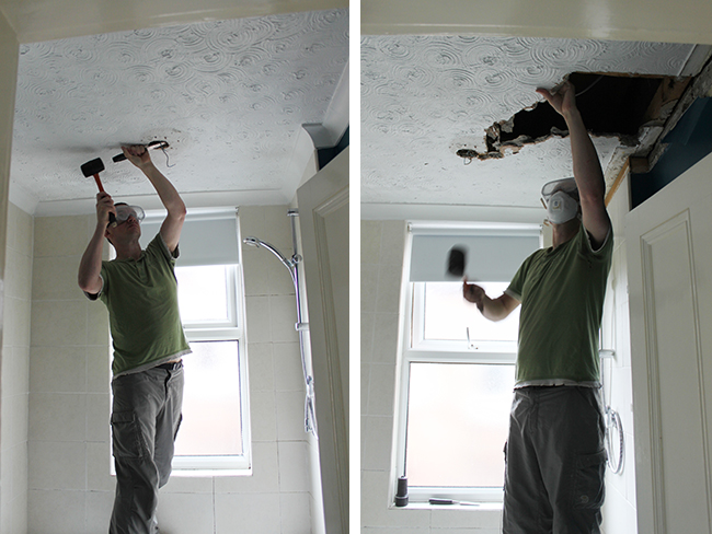 Operation Bathroom Remodel Removing A False Ceiling Swoon Worthy - How To Remove Bathroom Ceiling Paint