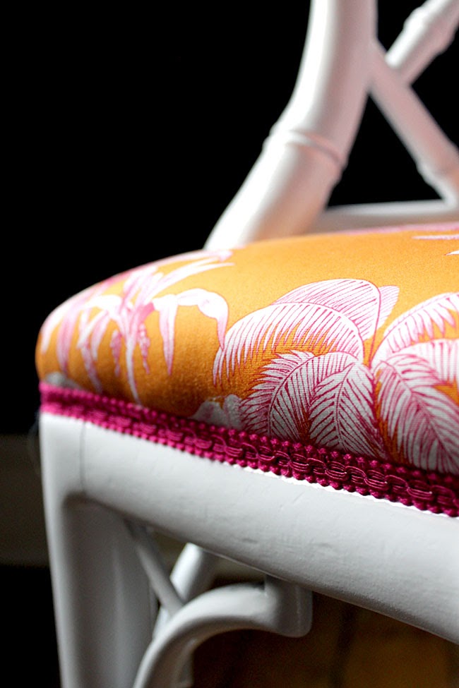 Reveal: Dining Room Chairs in Manuel Canovas Bengale Paprika Fabric – FINALLY!