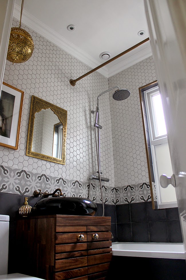 A look at our finished eclectic boho glam bathroom remodel