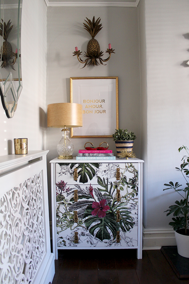 Update your boring furniture with my DIY wallpapered chest of drawers. 