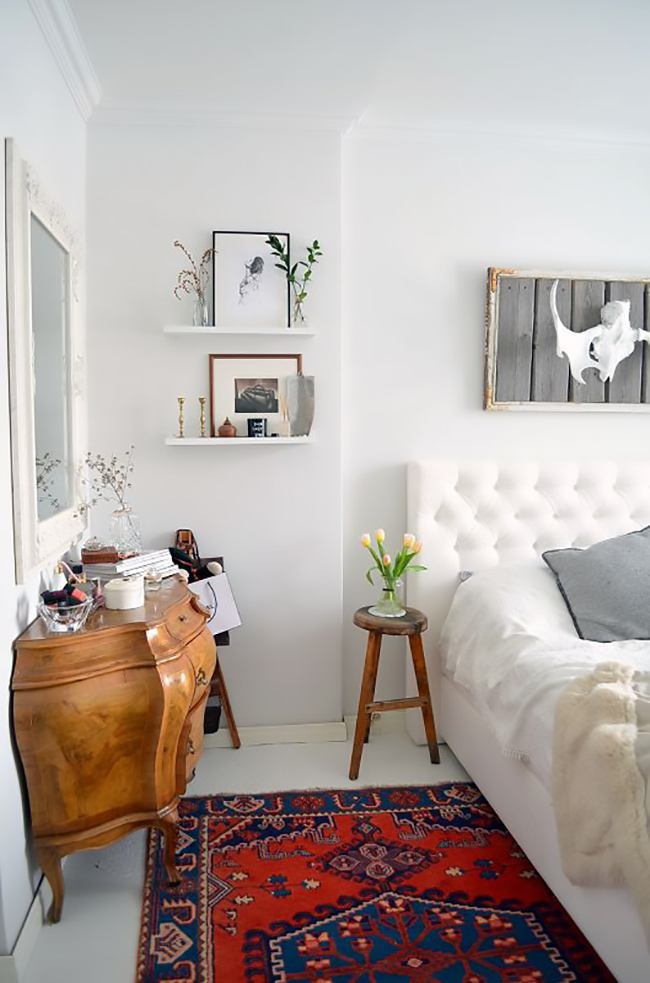 eclectic bedroom in white