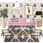 Eclectic Boho Glam Living Room in Blush, Black and Gold