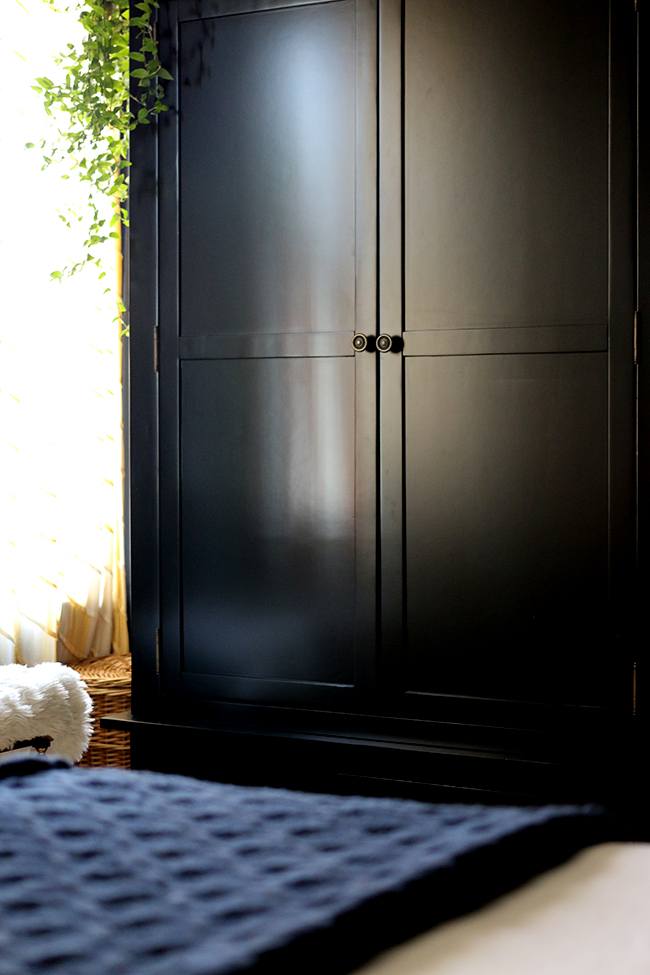 black freestanding wardrobe from Very in black bedroom - see more at www.swoonworthy.co.uk