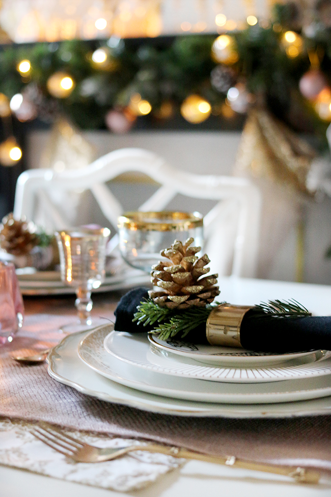 How to create a glam Christmas table setting on a budget with blush pink and gold