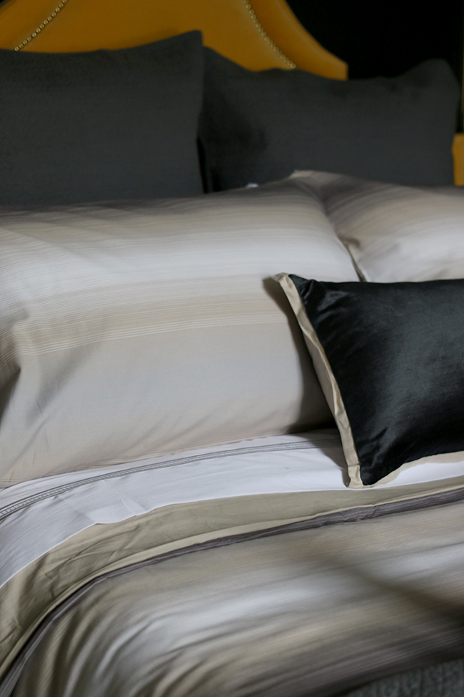 Christy Hanover bedding in cream and grey stripe
