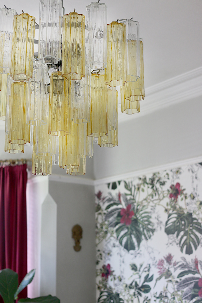 Murano glass chandelier in amber and transparent glass