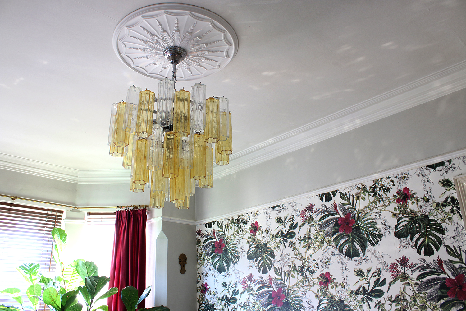 Murano glass chandelier in amber and transparent glass