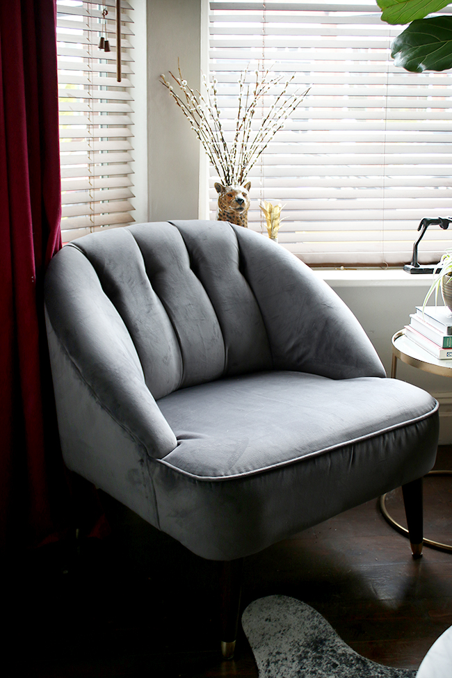 grey velvet chair