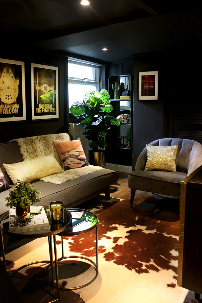 Man Cave to Glam Cave Reveal - Farrow & Ball Tanners Brown with eclectic boho glam design