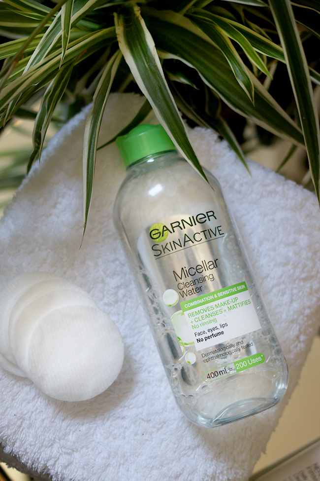 Step 1a of my nighttime skincare routine - Garnier Skin Active Micellar Cleansing Water