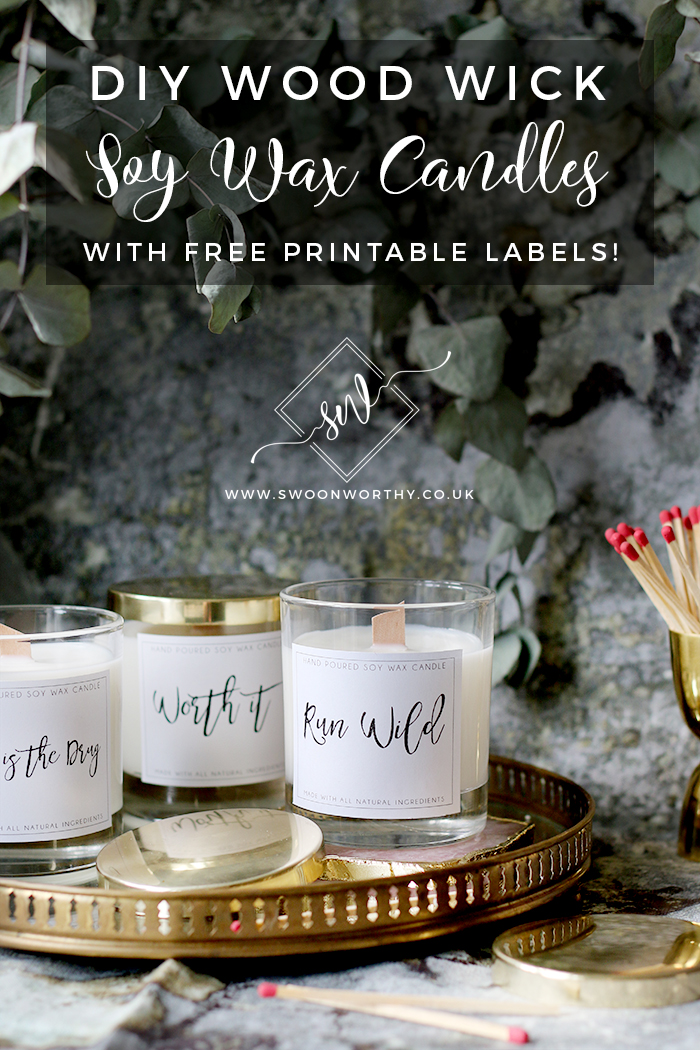 DIY Wood Wick Soy Wax Candles with Free Printables
