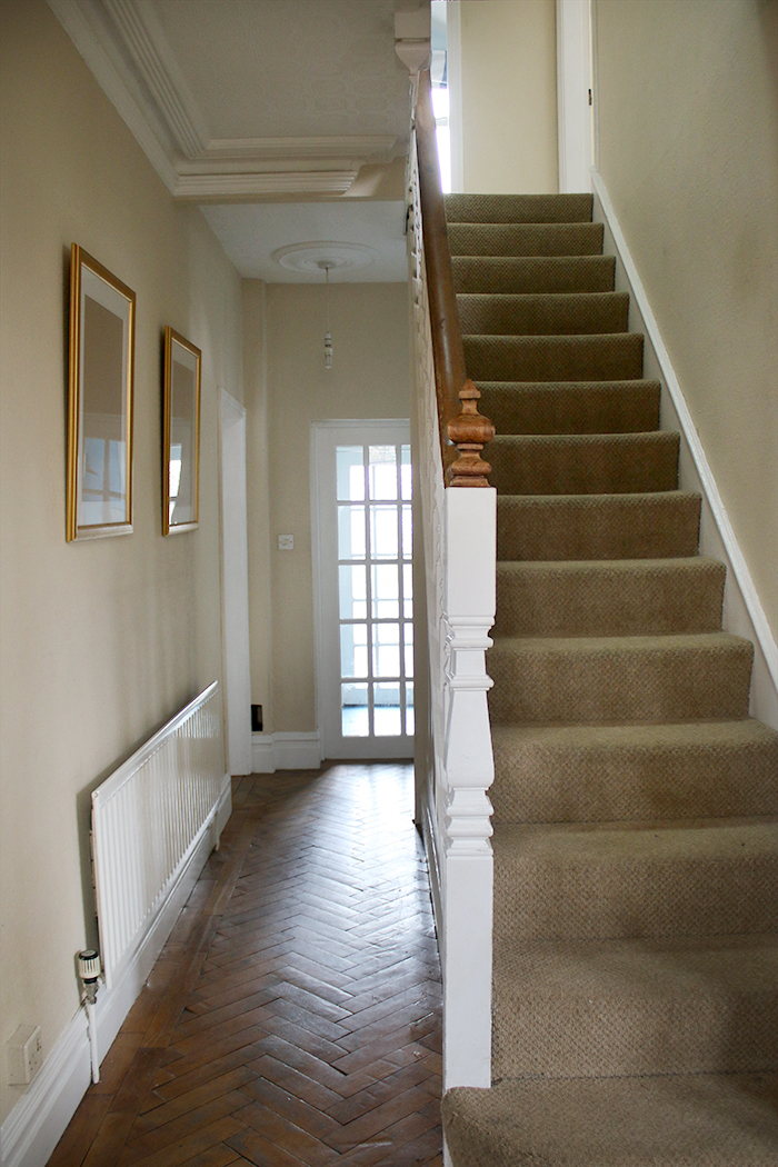 Victorian house hallway with parquet flooring