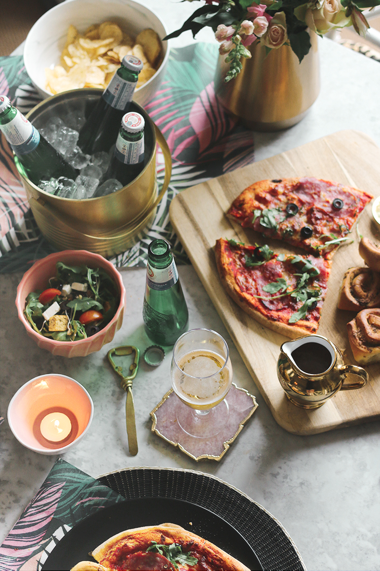 Pizza and Beer date night table setting