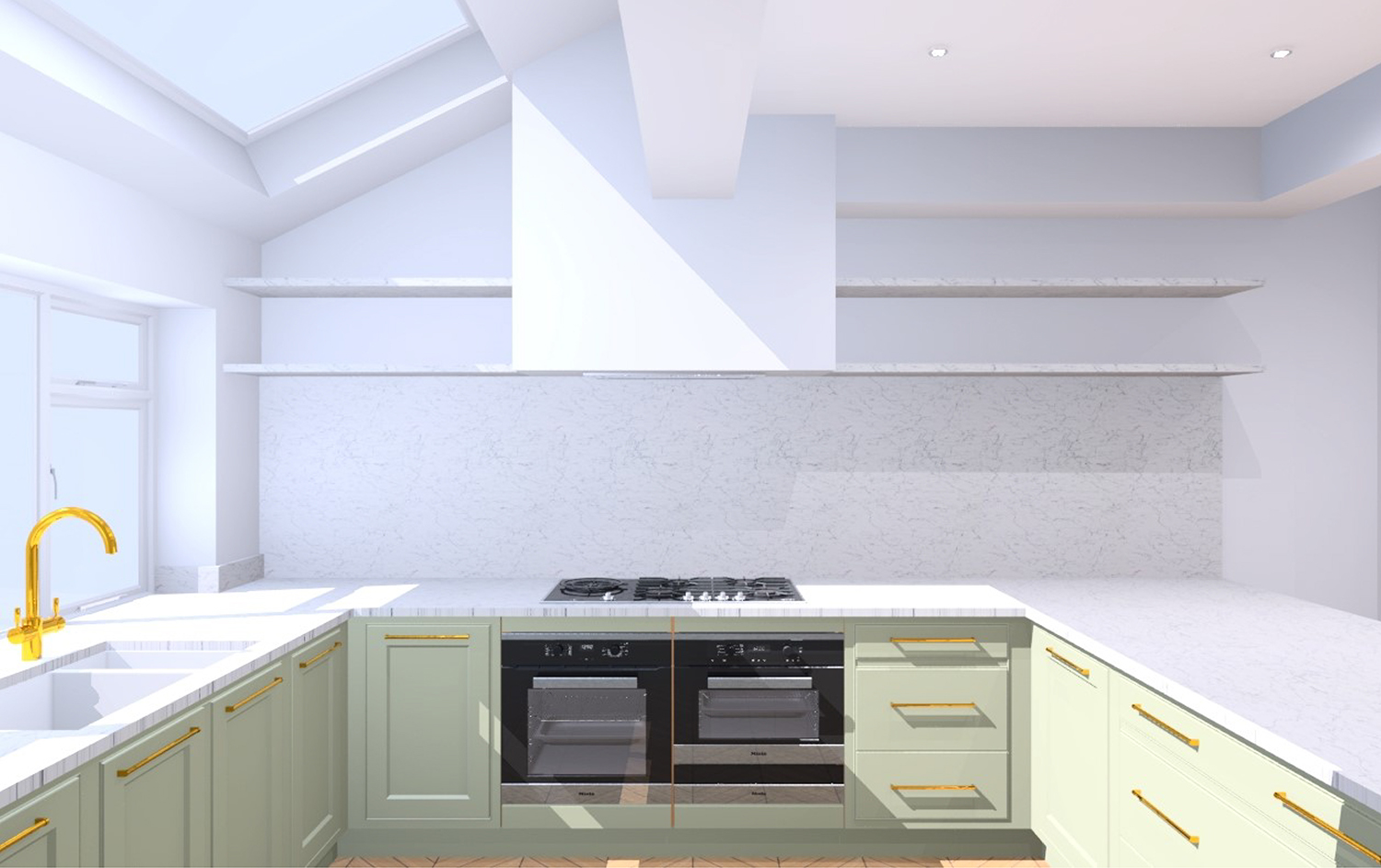 Kitchen design CAD drawing cooker hood and shelving