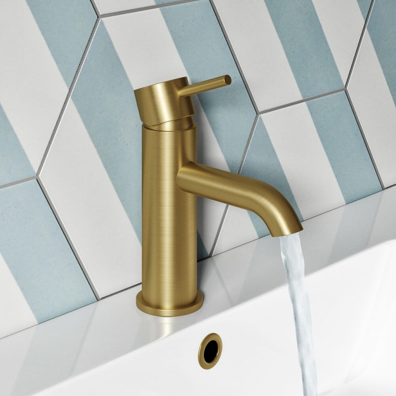Vellamo Twist Brushed Brass Mono Bathroom Sink Tap
