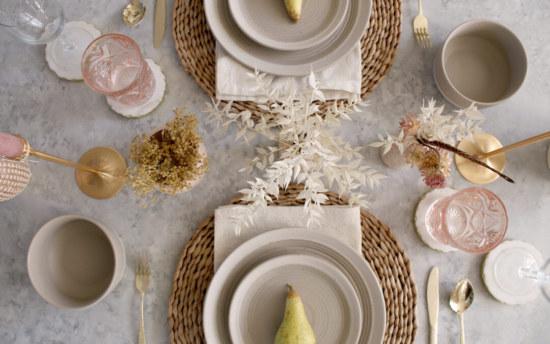 Autumn Boho Glam Table Setting in Pink and Taupe