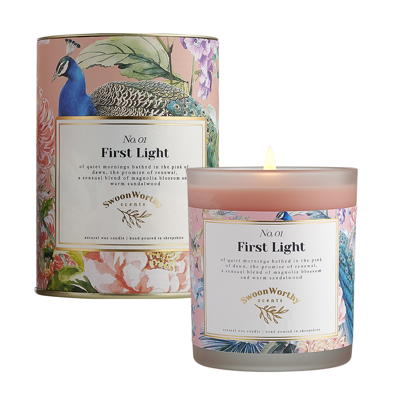 No 1 First Light Candle lit & Packaging square