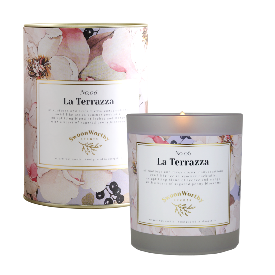No 6 La Terrazza Candle lit & Packaging square copy